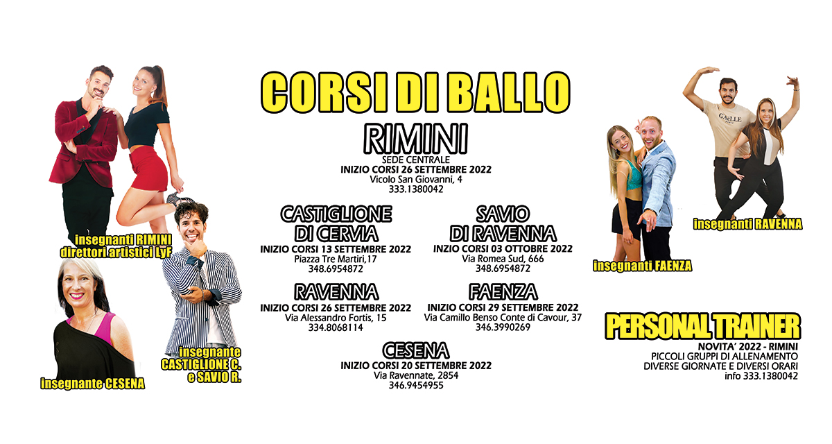 INIZIO CORSI DI BALLO E FITNESS SETTEMBRE 2022